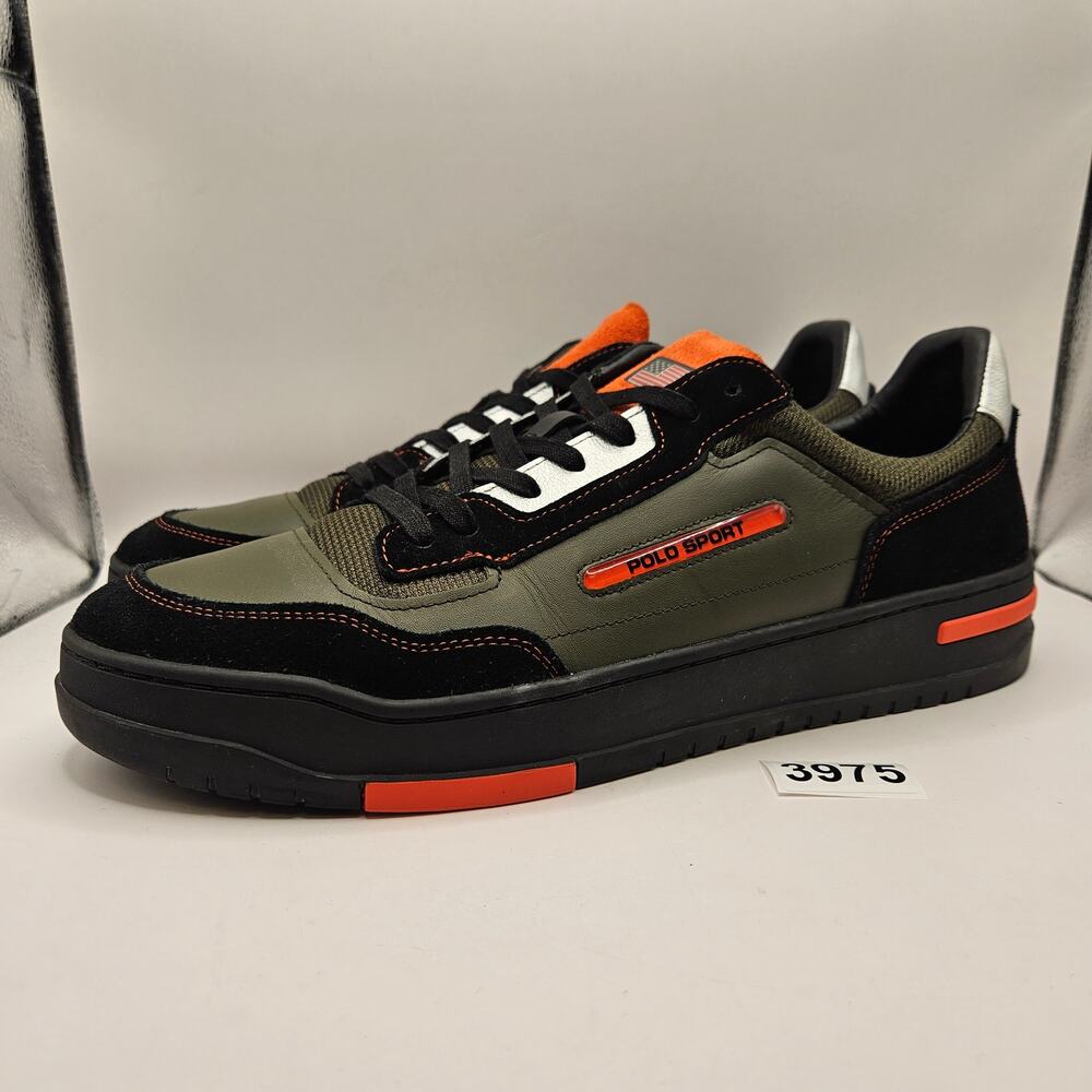RALPH LAUREN POLO MEN'S 15 PS300 LEATHER PANEL LO TOP SNEAKER OLIVE GREEN NWOB